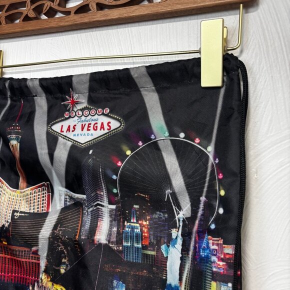 Las Vegas Skyline Drawstring Backpack Black Souvenir Gym Bag Colorful Cityscape - Picture 2 of 4